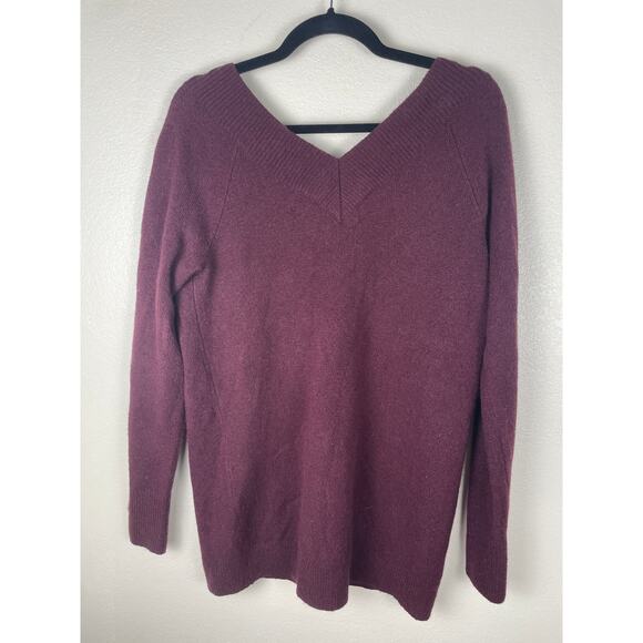 LOFT Maroon Burgundy Dark Red Double V-neck merino blend women's sweater size M - Picture 4 of 8